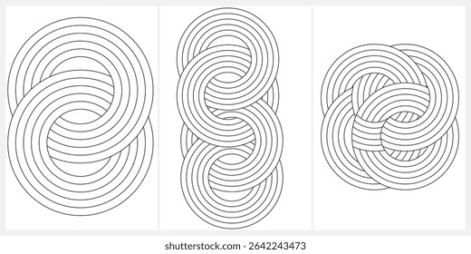 Aesthetic Geometric Line Art Elements in Monochrome Style Featuring Contemporary Shapes, Striped Forms, and Elegant Compositions for Wall Art, Interior Decoration, Posters, Prints, Digital Backgrounds