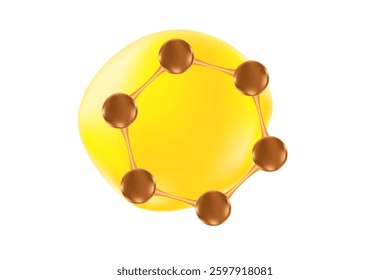 Aesthetic glowing brown 3D molecule icon, isolated element, transparent background. coffee extract serum formula, yellow gold cell decoration. Beauty treatment nutrition skincare science.