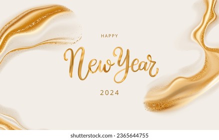 Aesthetic gold New Year golden greeting card poster glitter elegant shine background 3d render beauty display vector