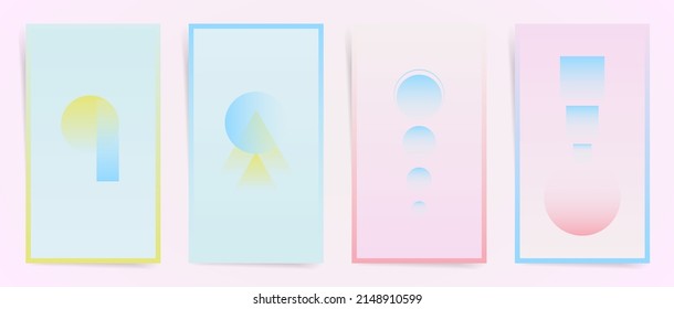 Aesthetic gradient boho minimal design for social media stories, posts. Poster frames, decorative backgrounds. duotone y2k space graphic vector template. Home decor geometric art.