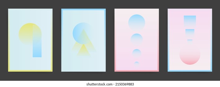 Aesthetic gradient boho minimal poster covers set for placards, banners, boo, notebooks. Poster frames, decorative backgrounds. Duotone y2k space graphic vector template. Home decor geometric art.