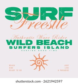 Aesthetic Graphic Design for T shirt Street Wear and Urban Style, Typography college varsity, Vintage college style typography slogan, Summer beach vibes. Surfing club. Miami surf days,