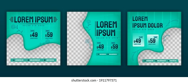 Aesthetic green fashion clothing design for social media posts pack. Vector illustration design can be used for website, web page, poster, flyer, background, billboard, print letter, invitation, ads