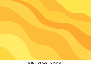 Aesthetic groovy yellow, orange color backdrop, wavy striped texture background. Abstract waves wallpaper. Nature organic curvy landscape with lights for presentation, social media, poster, web banner