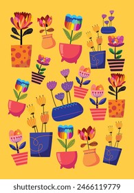 Aesthetic hand drawing abstract plants and flowers, floral, hand drawn and pattern vector illustration background. Design for wall art, decoration, print, poster, cover and wallpaper.