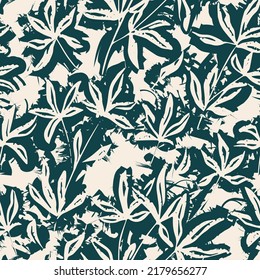 Aesthetic Hand Drawing Line Art Leaves Seamless Pattern With Brush Shadow