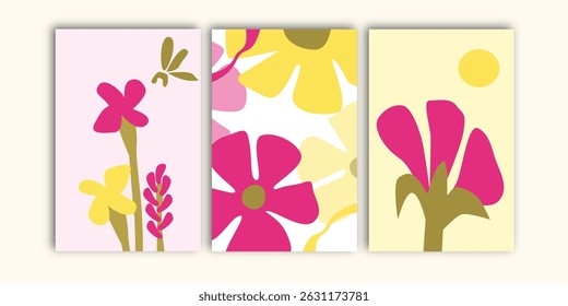 Aesthetic hand drawn florals wall art set collection. Flowers wall print vector art. Good for home decoration, wall decor, wall decoration and wallpaper.