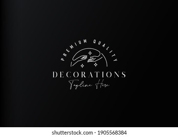 Aesthetic hand gesture logo design. Vector illustration of 2 hands reach each other. Modern vintage icon design template with line art style.