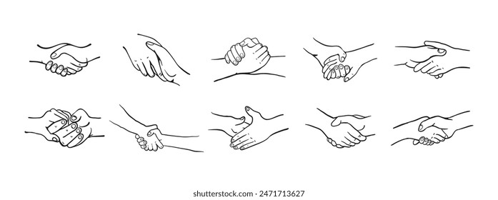 Aesthetic Hand Shake Line Art Set