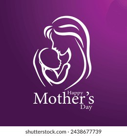 Aesthetic "Happy Mothers' Day" mom and child affection concept greeting design for all mother lovers. Mother's Day Banner Design on a purple gradient. EPS Format.