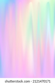 Aesthetic hologram gradient background  Iridescent bright holo print texture  Holographic rainbow neon color pattern  Pearlescent vector cover backdrop  Spectrum blur aura gradient fluid holography 