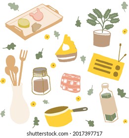 Aesthetic home components with warm colors. aesthetic kitchen components. 