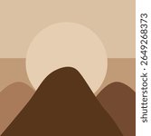 Aesthetic Illustration With 3 Mountains And The Sun Behind Them