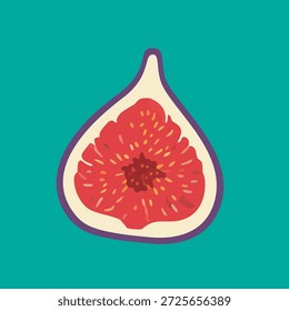 Ilustração estética de uma metade de figo, mostrando sua polpa vermelha suculenta e sementes minúsculas, perfeito para conceitos de alimentos saudáveis