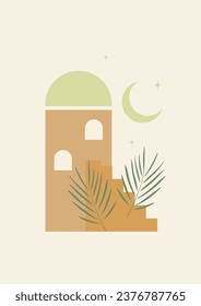 Ilustración estética con afiche de elementos de arquitectura geométrica. Arquitectura histórica minimalista.