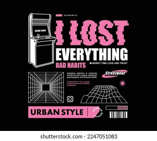 Ilustración estética del diseño de camisetas de juegos de máquinas, gráficos vectoriales, afiches tipográficos o camisetas de calle y estilo urbano