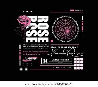 Aesthetic illustration of rose flower t shirt design, vector graphic, typographic poster or tshirts street wear and Urban style