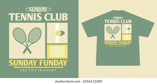 Aesthetic illustration of tennis t shirt design, vector graphic, typographic poster or tshirts street wear and Urban style	