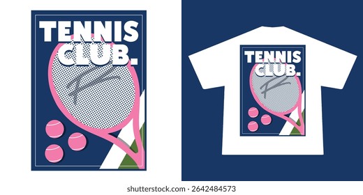 Aesthetic illustration of tennis t shirt design, vector graphic, typographic poster or tshirts street wear and Urban style	
