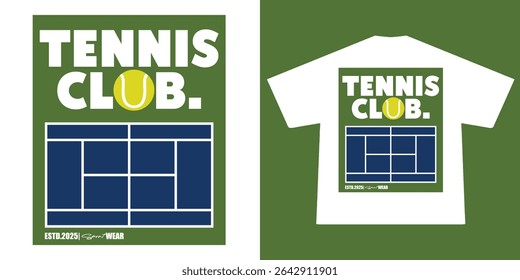 Aesthetic illustration of tennis t shirt design, vector graphic, typographic poster or tshirts street wear and Urban style	
