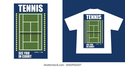 Aesthetic illustration of tennis t shirt design, vector graphic, typographic poster or tshirts street wear and Urban style