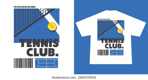 Aesthetic illustration of tennis t shirt design, vector graphic, typographic poster or tshirts street wear and Urban style