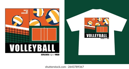 Aesthetic illustration of volleyball t shirt design, vector graphic, typographic poster or tshirts street wear and Urban style