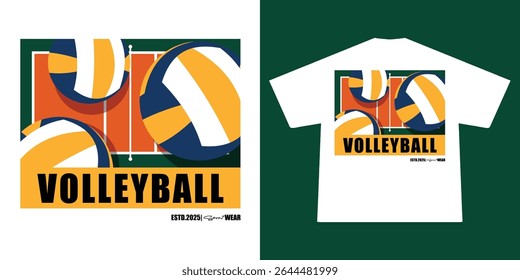 Aesthetic illustration of volleyball t shirt design, vector graphic, typographic poster or tshirts street wear and Urban style