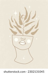 Aesthetic illustration of a woman head with abstract plant.