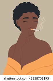 Aesthetic illustration of young afro woman smoking a cigarette