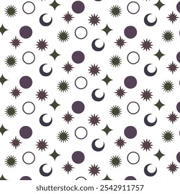 Aesthetic illustrations seamless pattern with celestial moon phases. moon and stars.