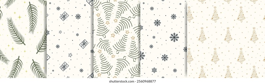 Aesthetic illustrations seamless pattern with holiday elements. Christmas cute cartoon new year holidays