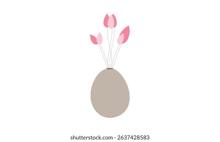 Aesthetic Indoor Decor Flower Vase. Delicate Pink Tulips in a Stylish Vase for Interiors on white background