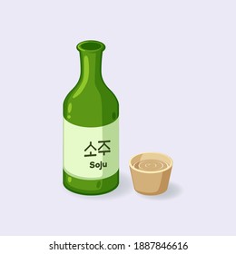 Aesthetic Korean Soju Korean Alcoholic Beverage Vector Illustration