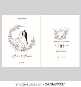 aesthetic korean wedding card, wedding template with simple flower