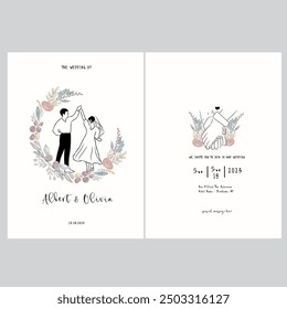 aesthetic korean wedding card, wedding template with simple flower