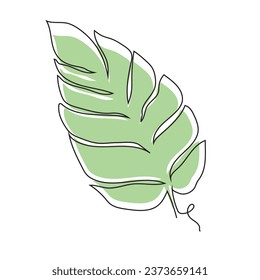 aesthetic leaf one line art. Foliage palm leaves one line art drawing with pastel green leaf