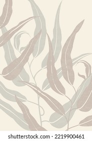 Aesthetic leaf print boho minimalist poster wall art.