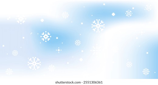 Aesthetic light winter sky gradient background. Winter season blue pastel colored horizontal vector banner. Blurred cold sky with falling snow. Simple soft light backdrop. Minimal holiday design