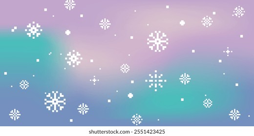 Fondo de Vector de gradiente de cielo de invierno ligero estético. Bolso de color azul y violeta de la temporada de invierno. Cielo frío borroso. Nieve que cae y luces del norte coloridas. Fondo polar de luz suave simple 
