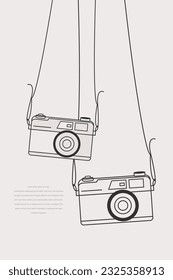 Aesthetic line art illustration, two camera pairs with hanging ropes on white background.