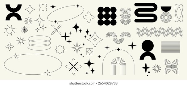Aesthetic line elements set with abstract designs and geometric shapes