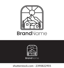 Aesthetic Line Mountain Home Cabin Logo