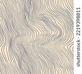 Aesthetic line seamless pattern. Moire thin hand drawn ink strokes in flowing dynamic print for fabric design. Vintage retro wave japanese style texture.