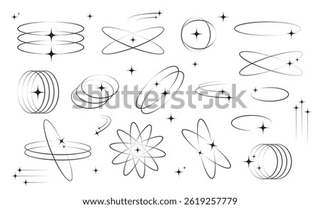 Aesthetic line Y2K star icon set. Minimal geometric linear frames and borders with twinkle star. 