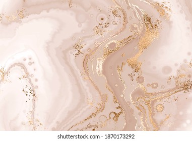 Aesthetic Liquid Marble Painting Background With Gold Glitter Dust.