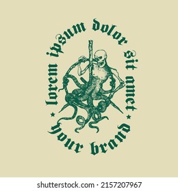 aesthetic logo design, old school, octopus man with peace logo. very suitable for merchandising or anything.