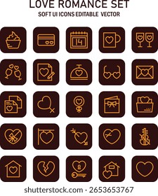 Amor estético e romance ícone de vetor conjunto que retrata o afeto e símbolos de relacionamento para design gráfico e web