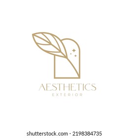 aesthetic luxury leaf with window logo design