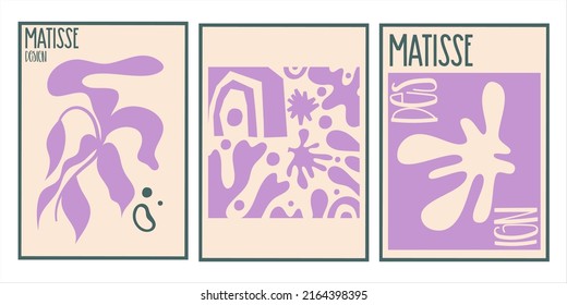 Aesthetic matisse poster set isolated with text. Modern minimal design collection. Abstract vector illustration. Vintage nature graphic. Abstract art background vector. Trendy floral design